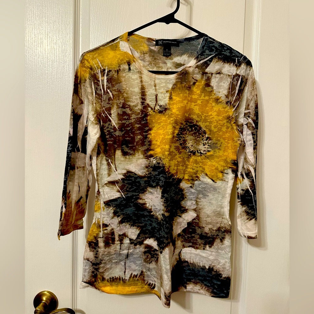 INC top, rhinestone details